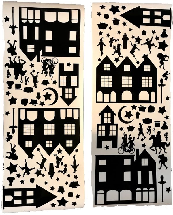 Sinterklaashuisjes zwart 600x745 - Raamfolie: Sinthuisjes